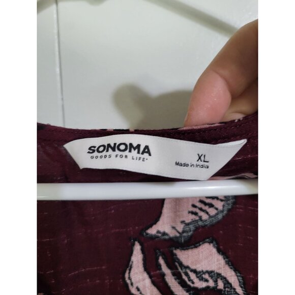 SONOMA Women SZ XL 3/4 Sleeve Button Front Maxi Dress Bishop Sleeve Pockets Boho - Picture 4 of 9